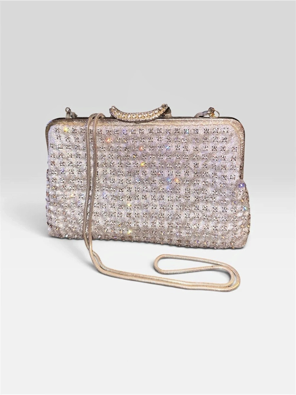 La Regale Crystal Embellished Clutch in Silver Like New